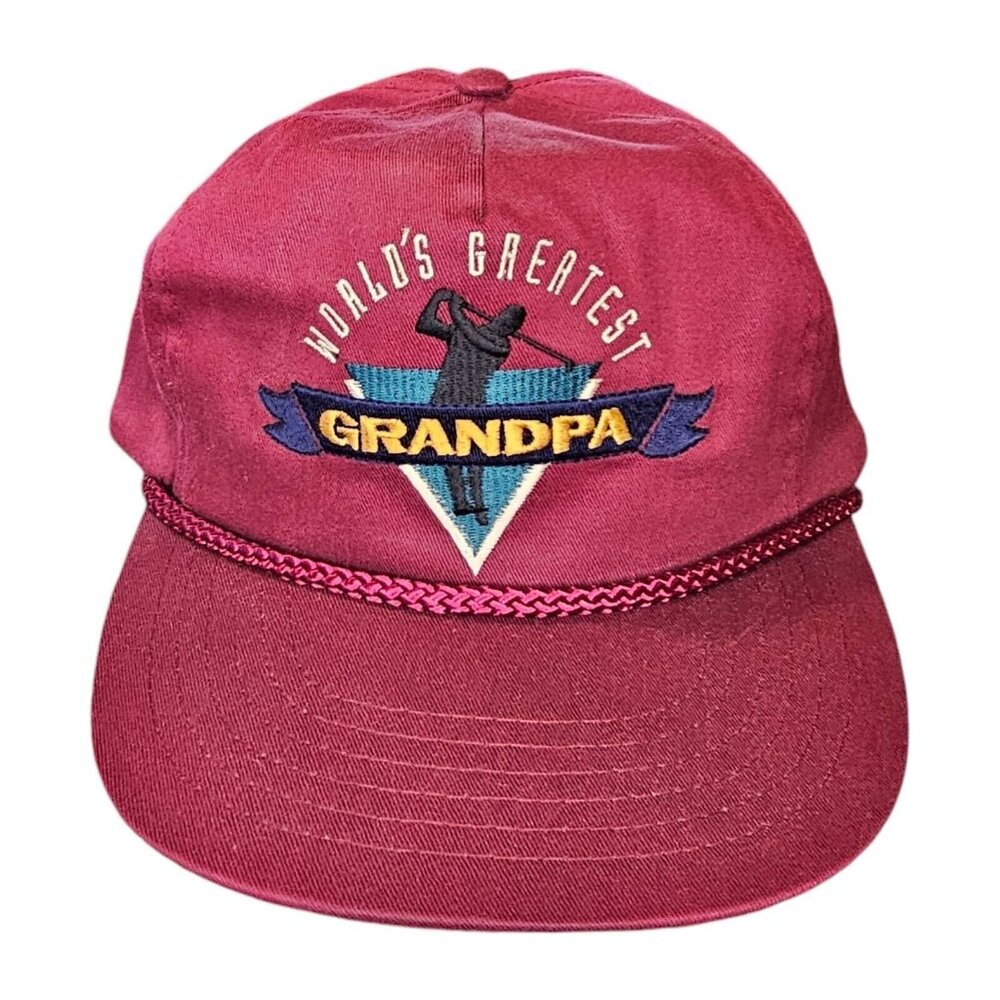 Vintage 90s Golf‎ Greatest Grandpa Rope Hat Snapback Embroidered Maroon